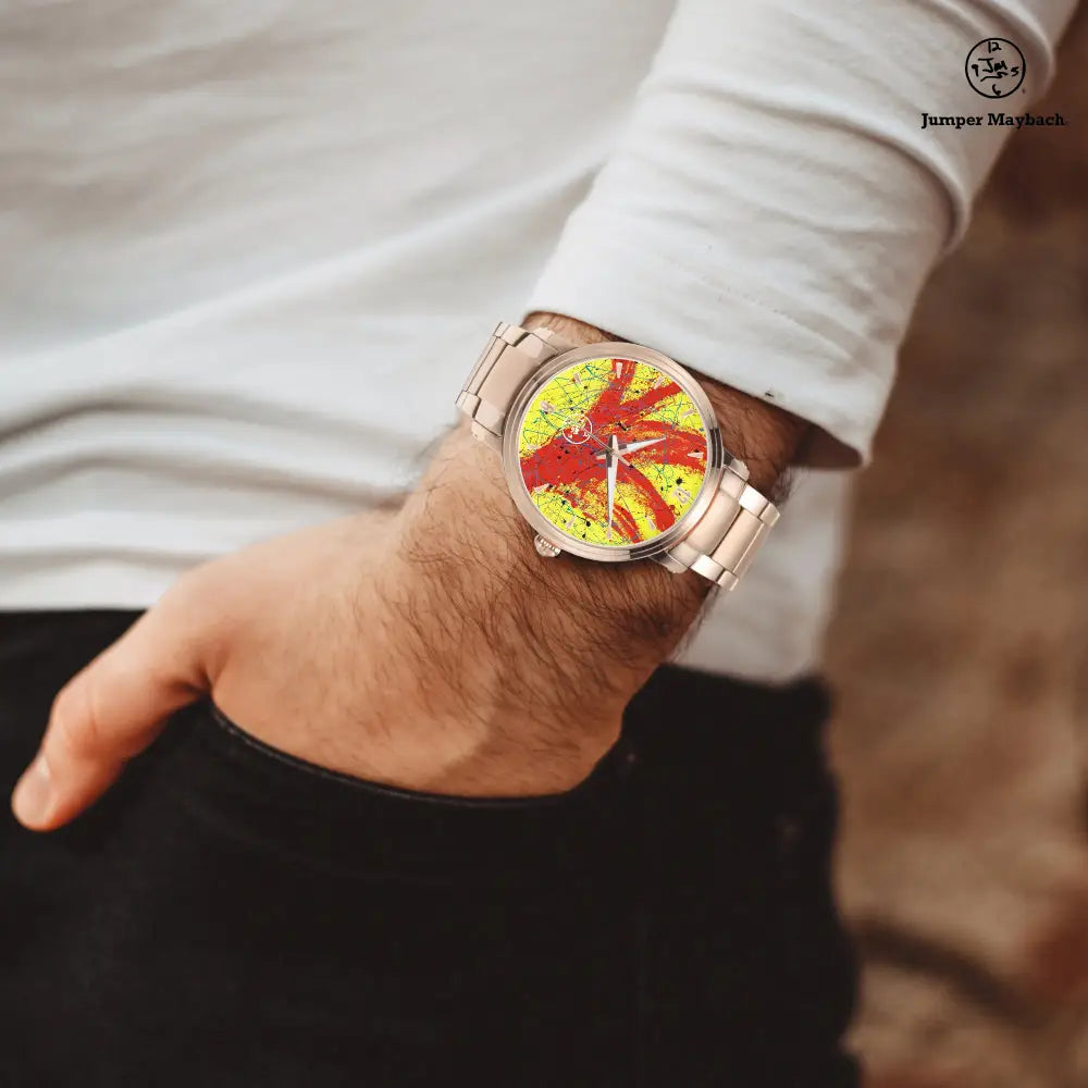 Red Rocket Steel Strap Automatic Watch with indicators by Jumper Maybach featuring a sleek metal band and detailed dial.