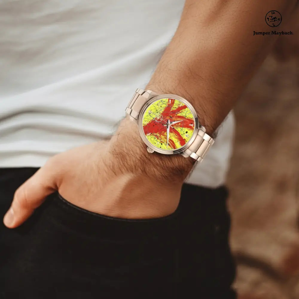 Red Rocket Steel Strap Automatic Watch by Jumper Maybach with indicator markers, featuring a sleek stainless steel band and detailed dial.