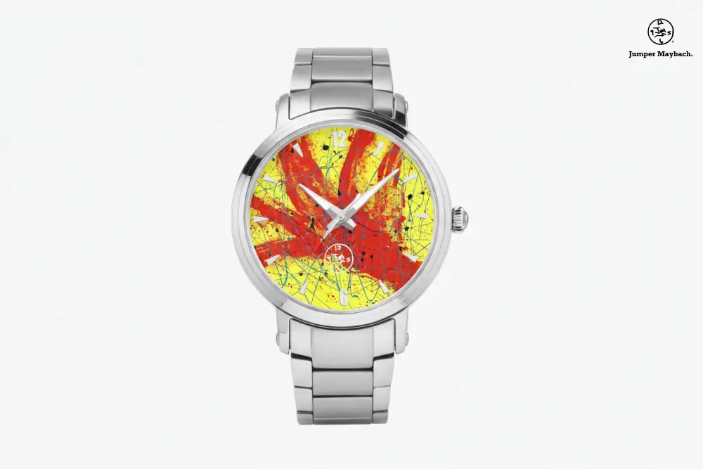 Red Rocket Steel Strap Automatic Watch by Jumper Maybach with indicators, featuring a sleek stainless steel band and detailed dial.