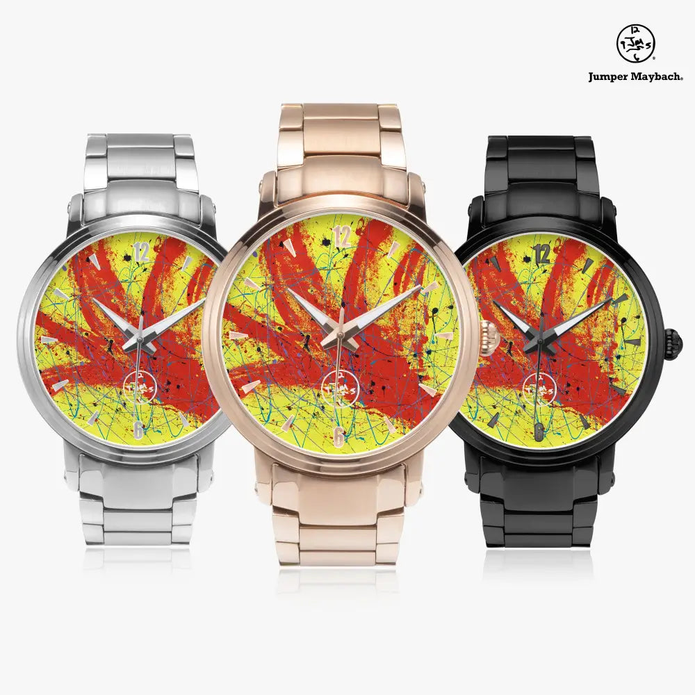 Red Rocket Steel Strap Automatic Watch by Jumper Maybach® with indicators, featuring a sleek steel strap and detailed dial.
