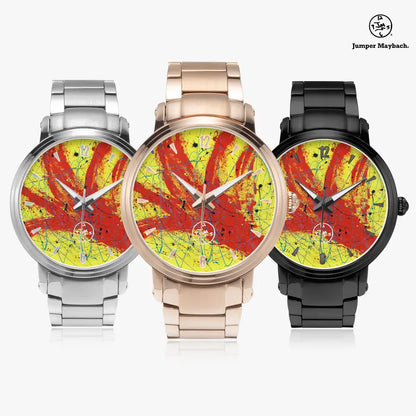 Red Rocket Steel Strap Automatic Watch by Jumper Maybach® with indicators, featuring a sleek steel strap and detailed dial.