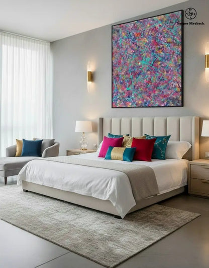 Original artwork titled Solar Soulfire by Jumper Maybach, featuring vibrant colors and abstract design, 48x60 inches.