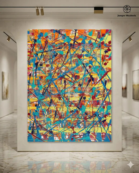 Original artwork titled Space Cake by Jumper Maybach, vibrant space-themed painting with cosmic colors and abstract design.