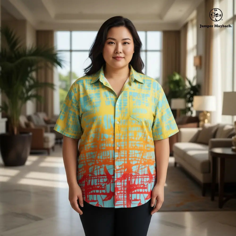 Sunrise Matrix Plus Size Resort Unisex Shirt by Jumper Maybach, men's casual shirt featuring vibrant sunrise design and relaxed fit.