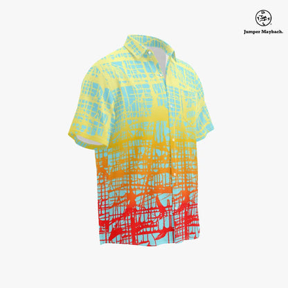 Sunrise Matrix PLUS SIZE Resort UNISEX Shirt by Jumper Maybach®, men's casual shirt featuring a colorful sunrise design.