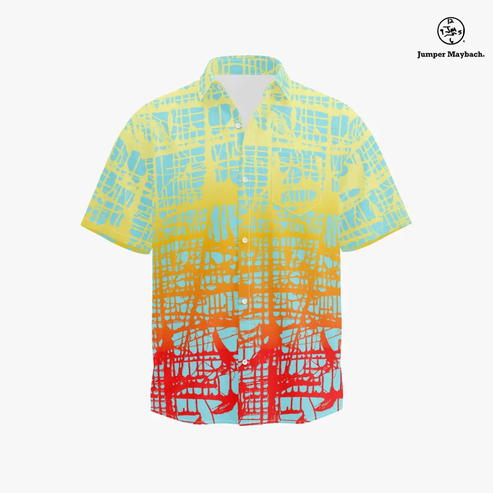 Sunrise Matrix PLUS SIZE Resort Unisex Shirt by Jumper Maybach, casual men's clothing with vibrant print, branded JetPrint Fulfillment