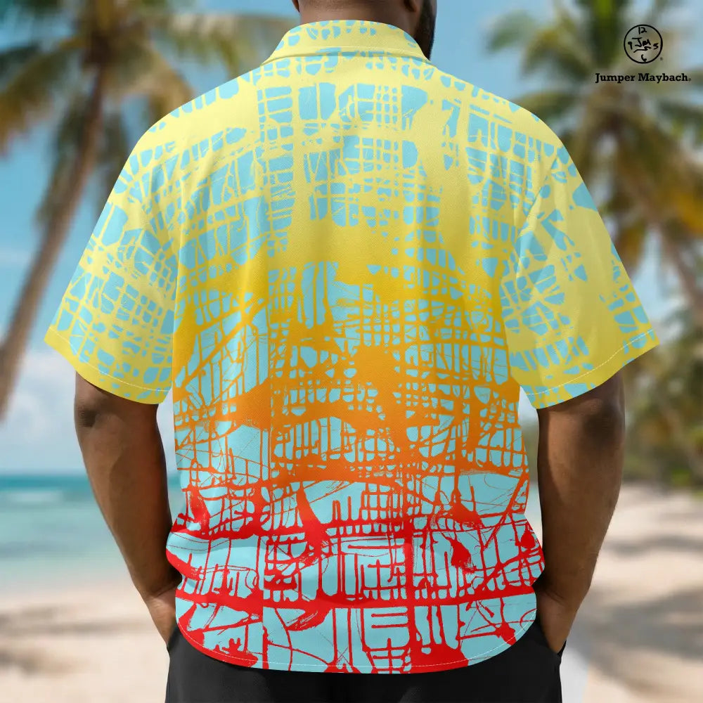 Sunrise Matrix Plus Size Resort Unisex Shirt by Jumper Maybach, stylish men's clothing with colorful design and relaxed fit.