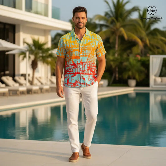 Sunrise Matrix Resort unisex shirt by Jumper Maybach, featuring vibrant colorful design, casual men's clothing style.