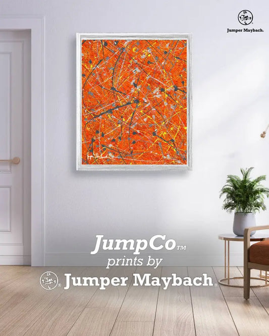 SunStar print by Jumper Maybach on paper, featuring a vibrant sunburst design with bold colors and abstract shapes.