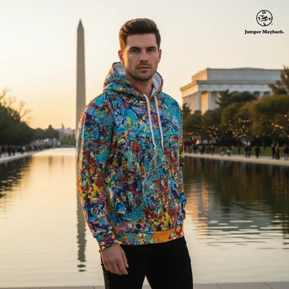 Unisex Jumper Maybach Taffy Galaxy hoodie with vibrant all-over print in a colorful cosmic design.