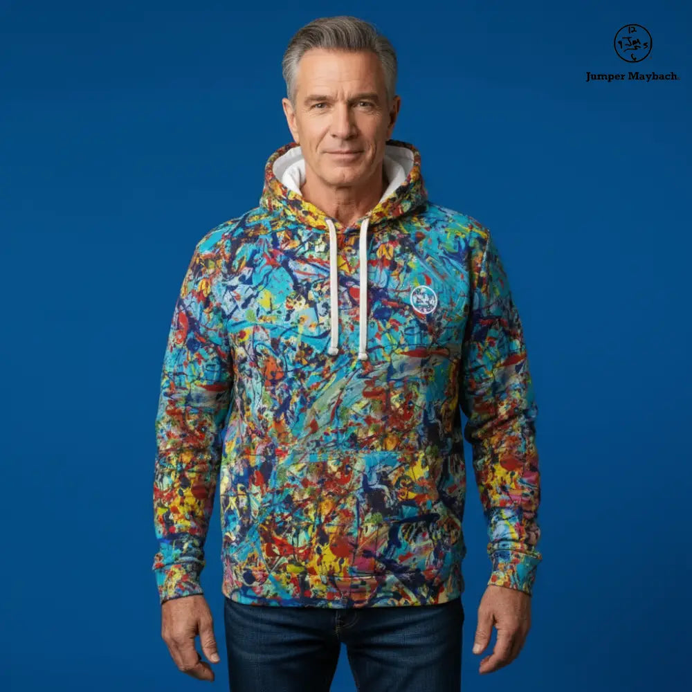 Unisex Jumper Maybach Taffy Galaxy hoodie with vibrant all-over print, showcasing colorful abstract galaxy design.