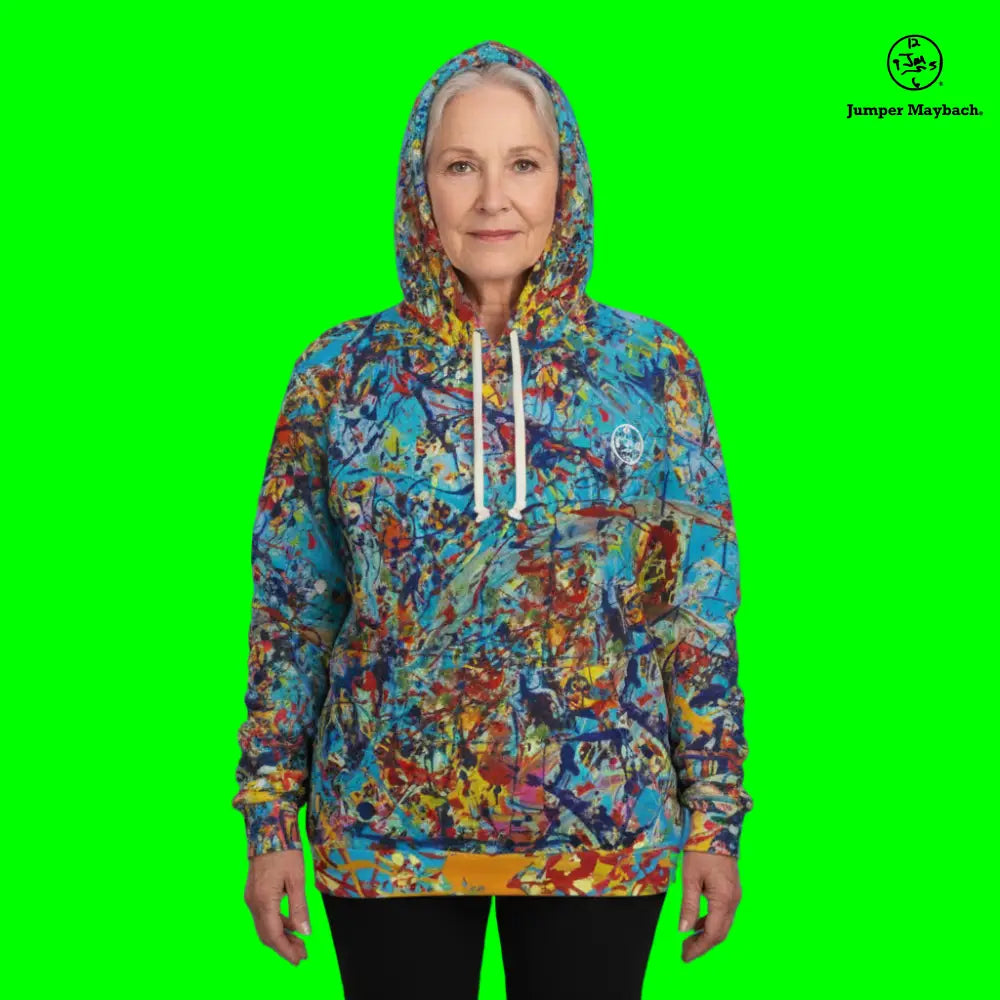 Unisex Taffy Galaxy all-over print hoodie by Jumper Maybach® featuring vibrant, colorful galaxy and taffy swirl design.