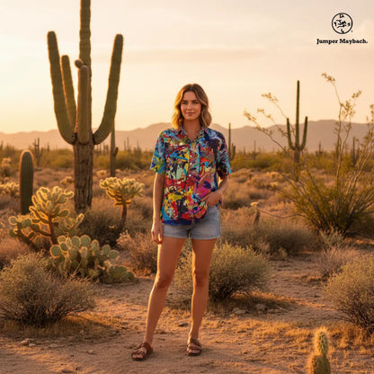 Unisex Taffy Galaxy Resort shirt by Jumper Maybach® featuring a colorful galaxy print, casual men's clothing style.