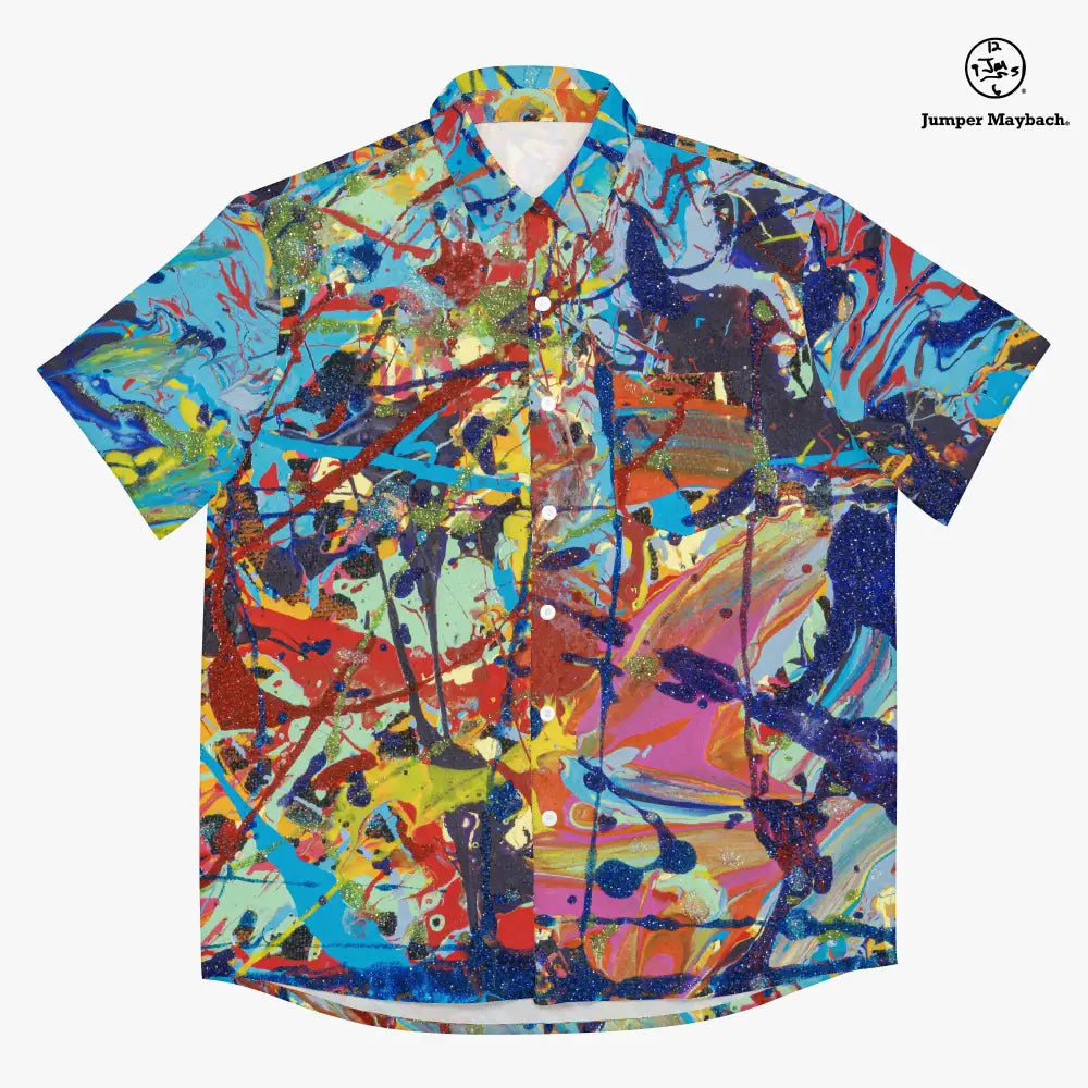 Unisex Taffy Galaxy Resort shirt by Jumper Maybach® featuring colorful galaxy and resort print, casual men's clothing.