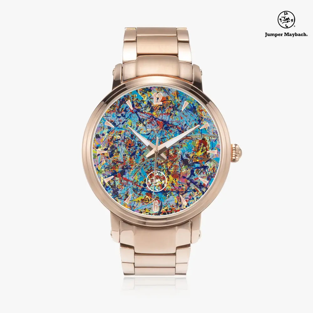 JetPrint Fulfillment Taffy Galaxy Steel Strap Automatic Watch with indicators, sleek silver steel strap, and modern design.