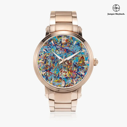 JetPrint Fulfillment Taffy Galaxy Steel Strap Automatic Watch with indicators, sleek silver steel strap, and modern design.