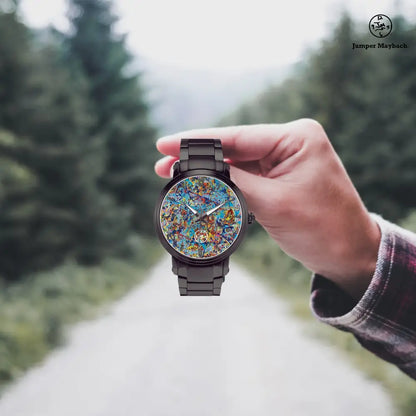 JetPrint Fulfillment Taffy Galaxy Steel Strap Automatic Watch with indicators, featuring a sleek steel strap and modern design.