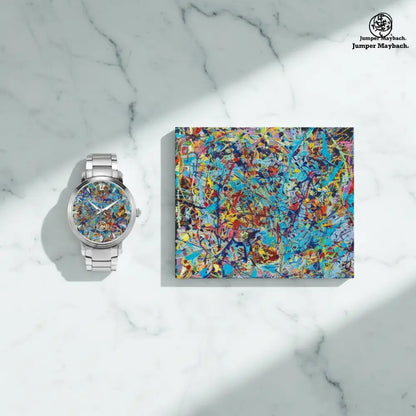 JetPrint Fulfillment Taffy Galaxy Steel Strap Automatic Watch with indicators, showcasing a sleek steel strap and galaxy-inspired dial.