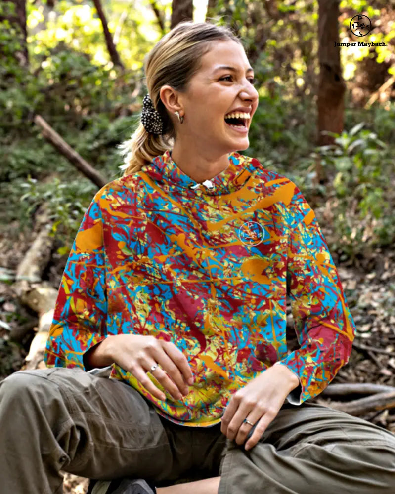 All-over print unisex World Jumper hoodie by Jumper Maybach® featuring vibrant, colorful globe design on a cozy pullover hoodie.