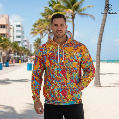 Unisex Jumper Maybach World Jumper hoodie with vibrant all-over print, featuring colorful graphic design and cozy pullover style.