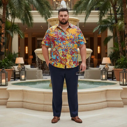 Plus size men's World Jumper Resort shirt by Jumper Maybach, featuring a relaxed fit and stylish unisex design in vibrant colors.