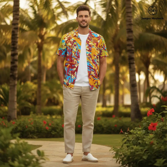 World Jumper Resort unisex shirt by Jumper Maybach, stylish men's clothing with colorful pattern and comfortable fit.