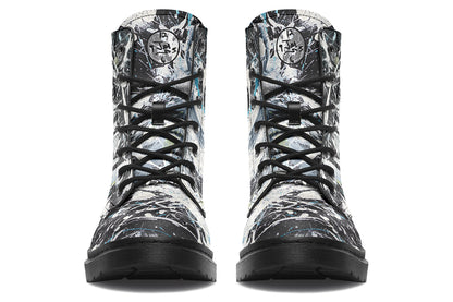 Pair of high-top sneakers with a camouflage pattern on a white background