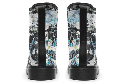 Pair of rain boots with abstract pattern on a white background