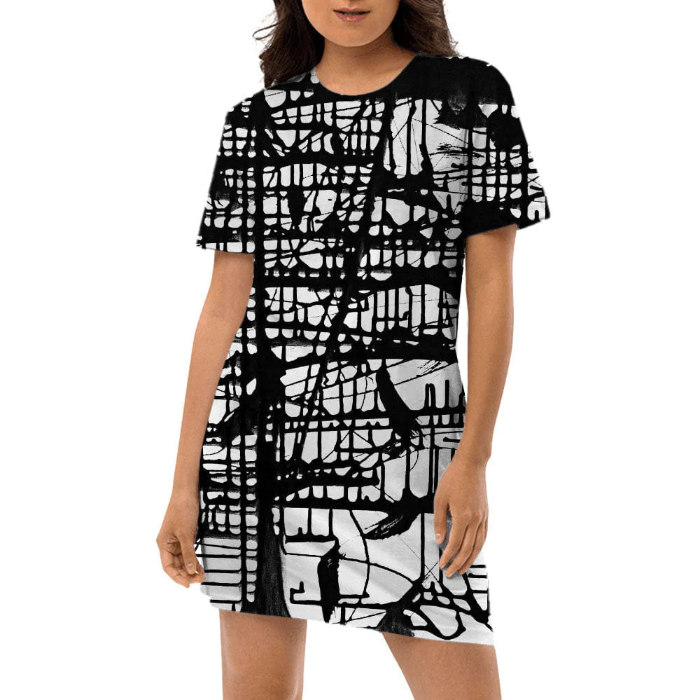  
Inspired by Jumper Maybach’s original, iconic artwork "Dark Matrix"

6oz Jersey Knit - Poly Fabric
All over print
Custom cut and sewn
Ribbed crewneck
Lower rear drDark Matrix, the T-Shirt Dress by Jumper Maybach®DressesMWWJumper Maybach